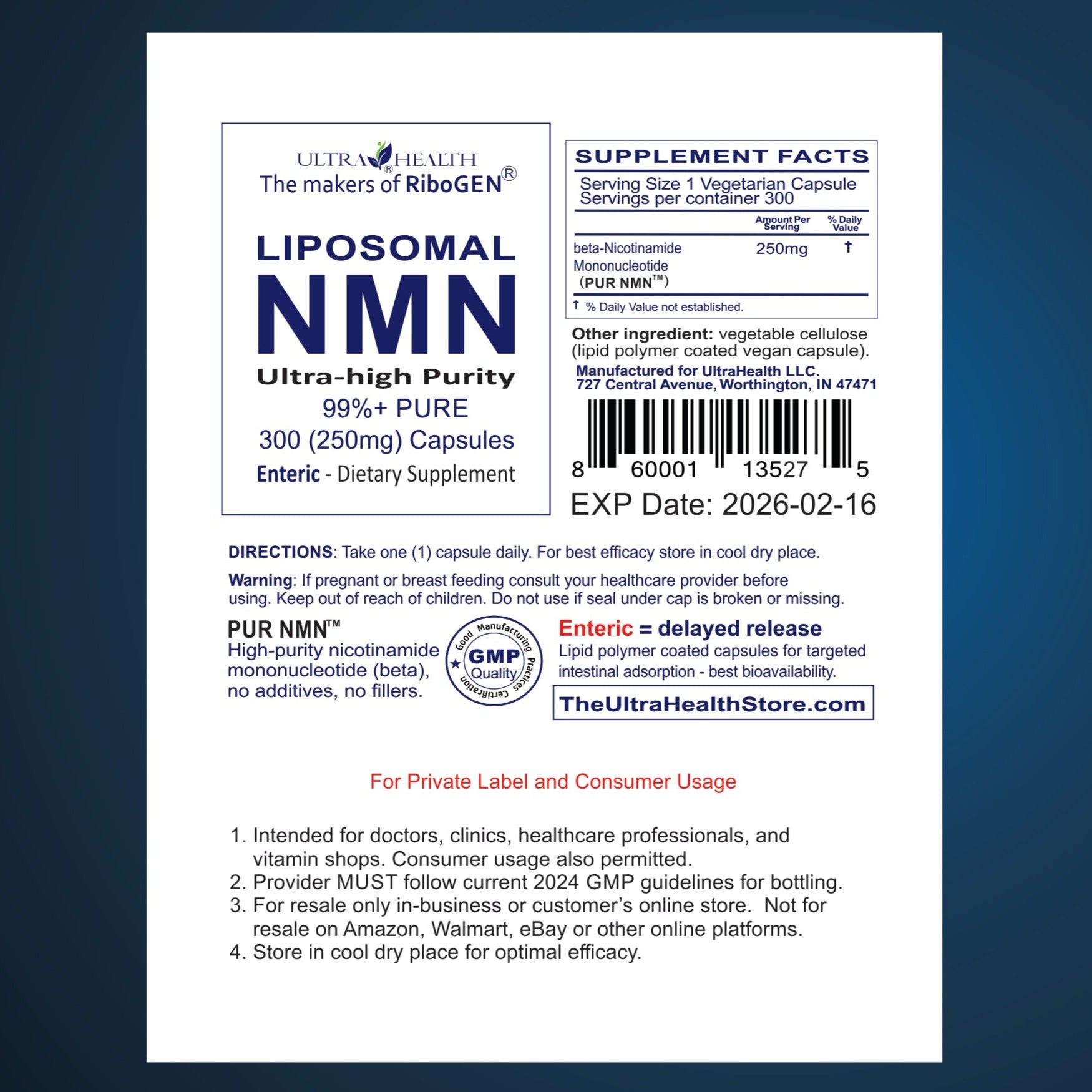 PUR N.M.N. 300E INTL, 10-Month Supply, 250mg, Liposomal NAD+ Boosting Supplement